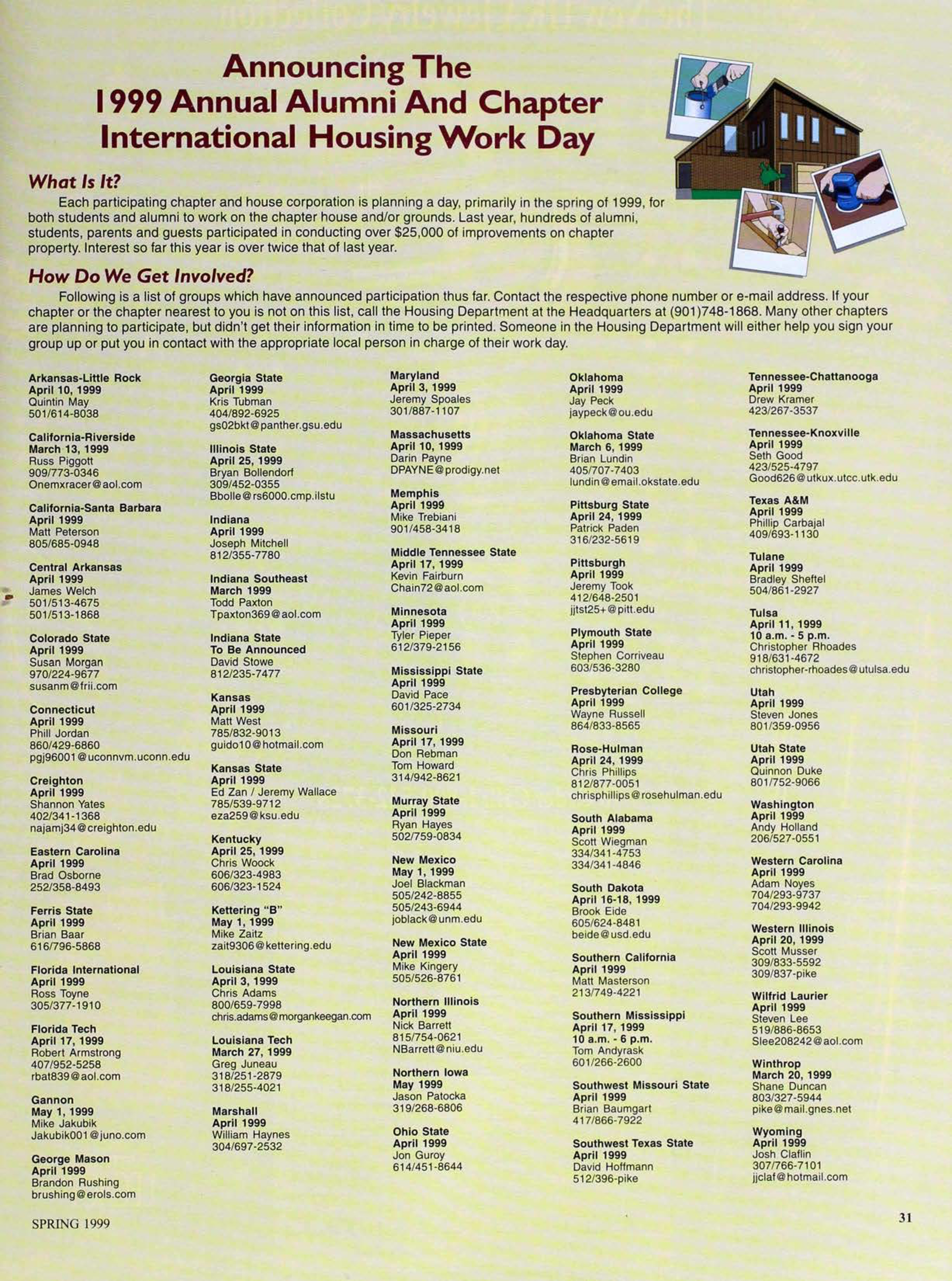 Announcing the 1999 Annual Alumni and Chapter...